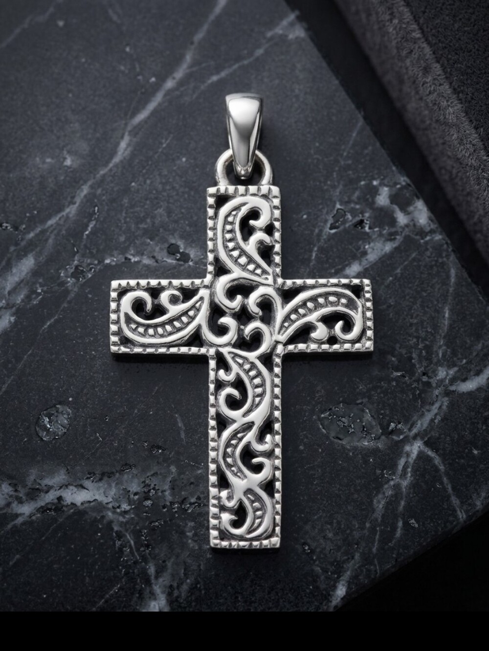 Sterling Silver Scroll Filigree Cross Pendant